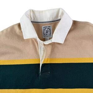 Vintage Lands End Rugby Shirt Mens Large Brown Striped Cotton Polo Y2K Preppy